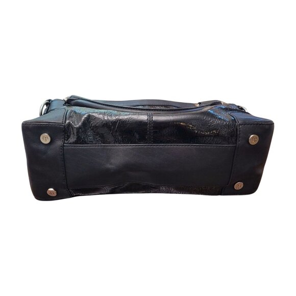 djp Donald J Pliner Lipgloss Patent Leather Satchel Shoulder Bag Black Tote - Picture 5 of 12